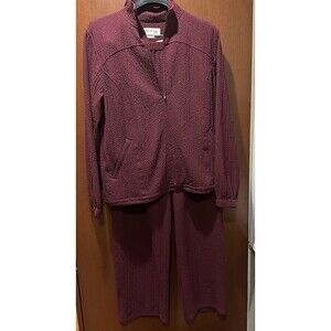Orvis Burgundy Travel Knit 2 Pc Set Jacket Pants Women Small Zip Mock Neck